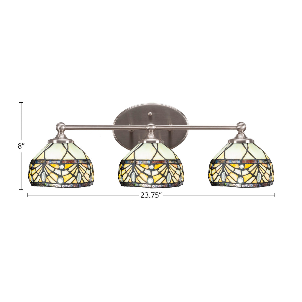 Capri Three Light Bath Bar in Brushed Nickel with 7" Royal Merlot Art Glass Shade