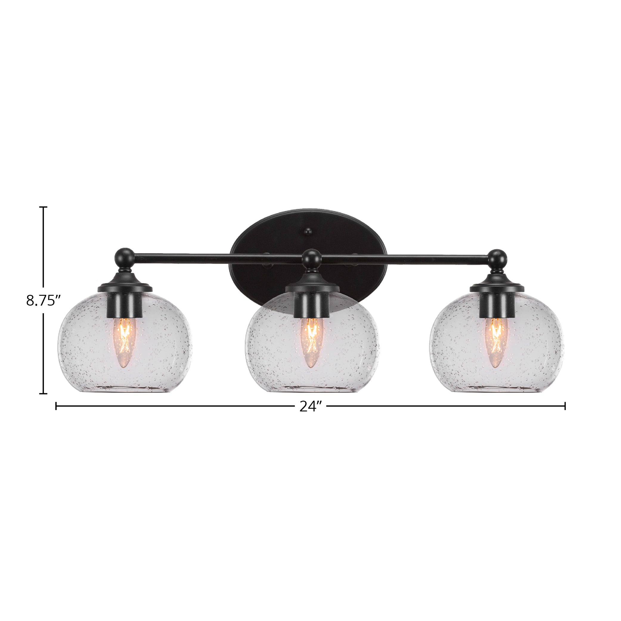 Capri Three Light Bath Bar in Matte Black with 7" Clear Bubble Shade