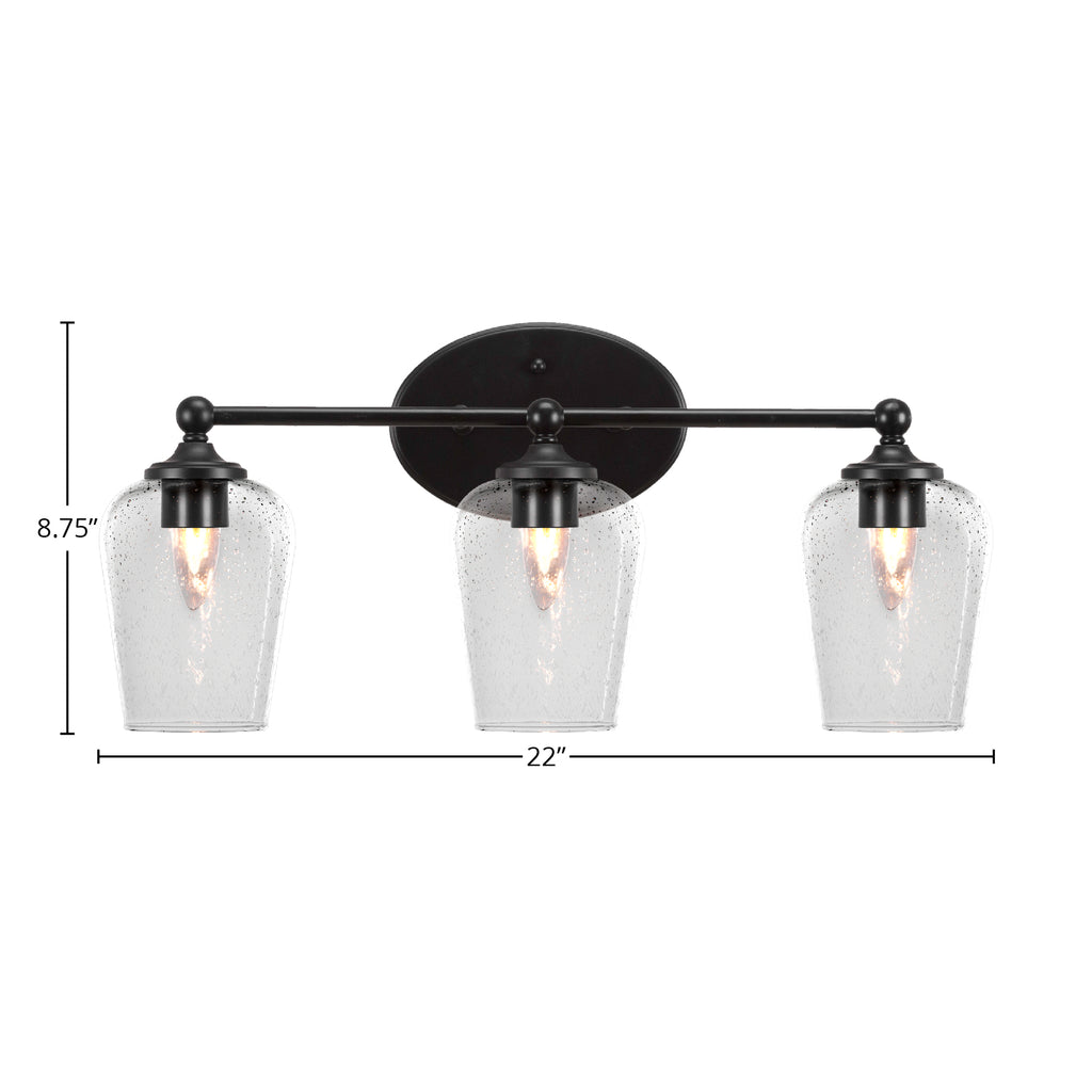 Capri Three Light Bath Bar in Matte Black with 5" Clear Bubble Shade