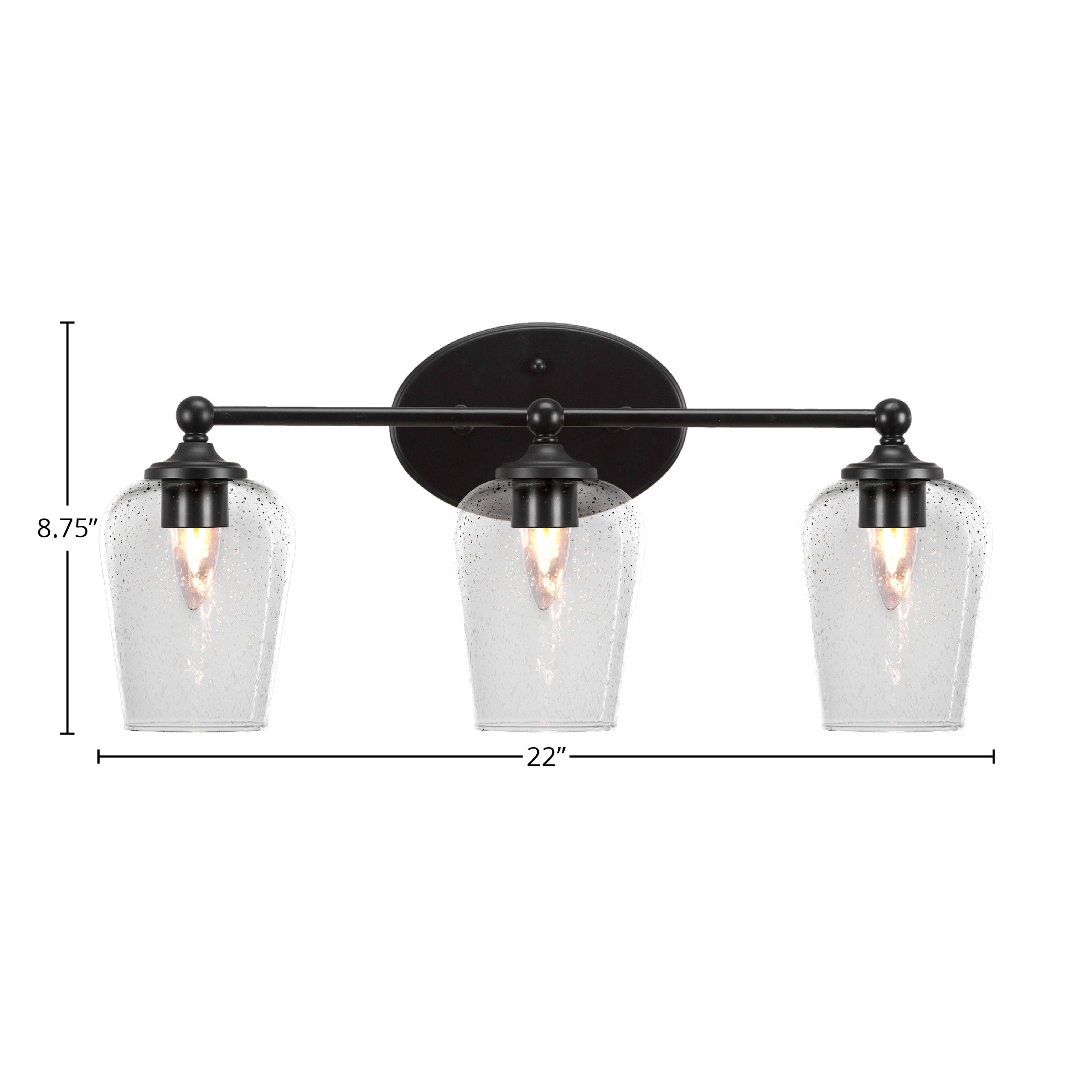 Capri Three Light Bath Bar in Matte Black with 5" Clear Bubble Shade