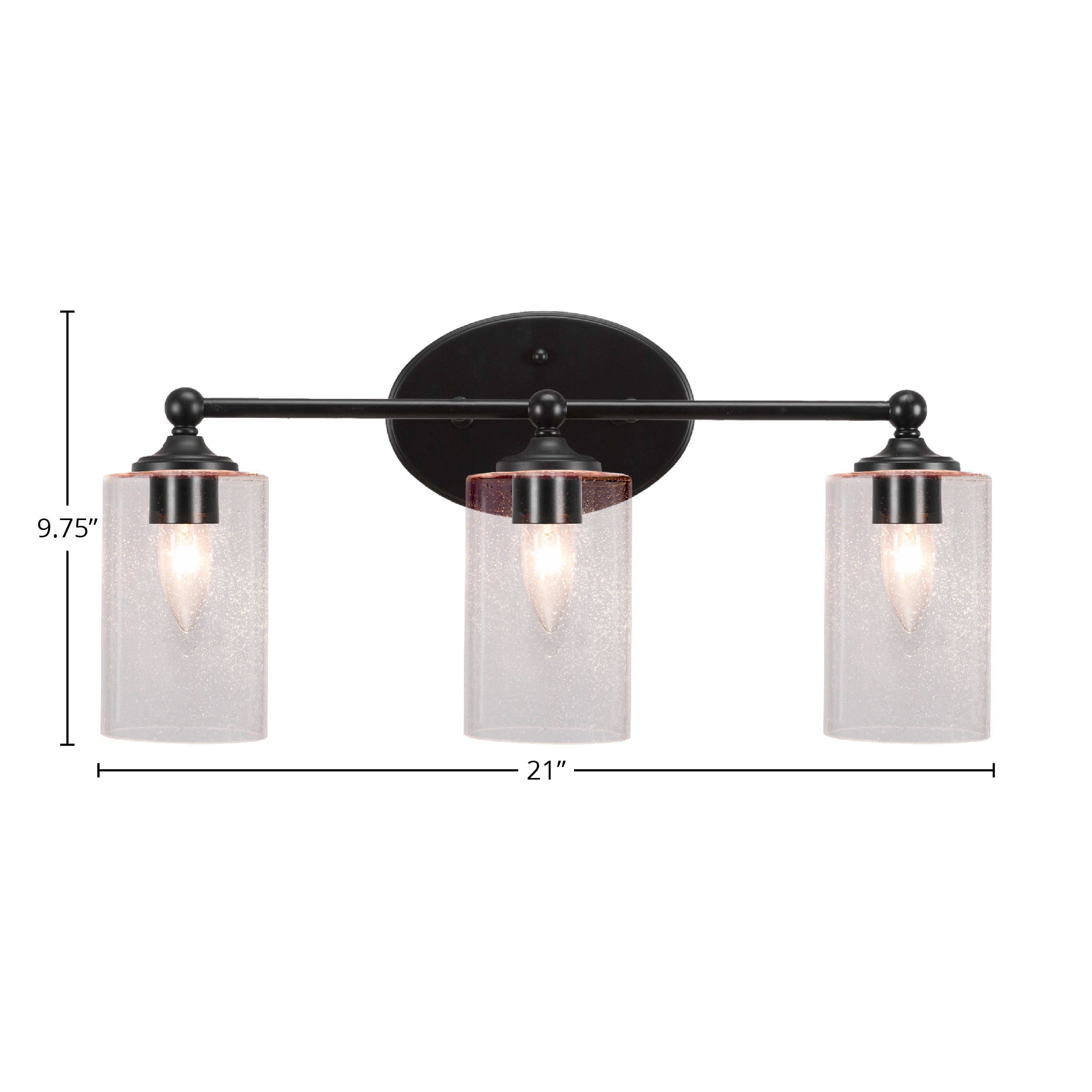 Capri Three Light Bath Bar in Matte Black with 4" Clear Bubble Shade