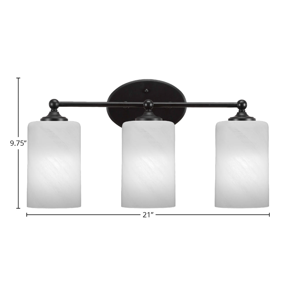 Capri Three Light Bath Bar in Matte Black with 4" White Marble Shade
