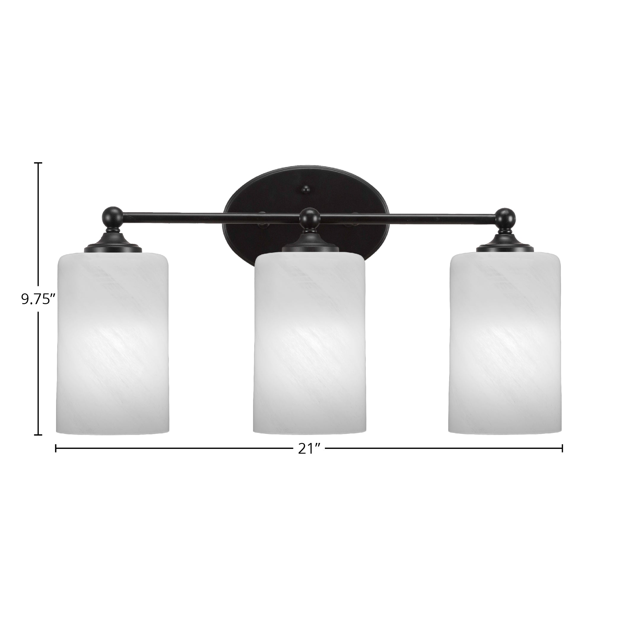 Capri Three Light Bath Bar in Matte Black with 4" White Marble Shade