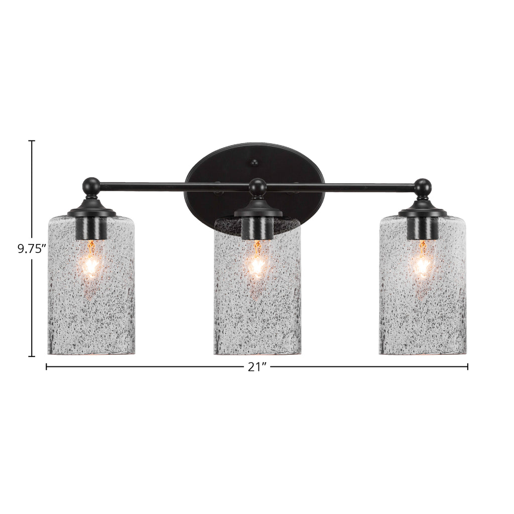 Capri Three Light Bath Bar in Matte Black with 4" Smoke Bubble Shade