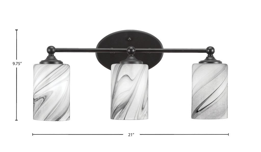 Capri Three Light Bath Bar in Matte Black with 4" Onyx Swirl Shade