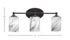 Capri Three Light Bath Bar in Matte Black with 4" Onyx Swirl Shade