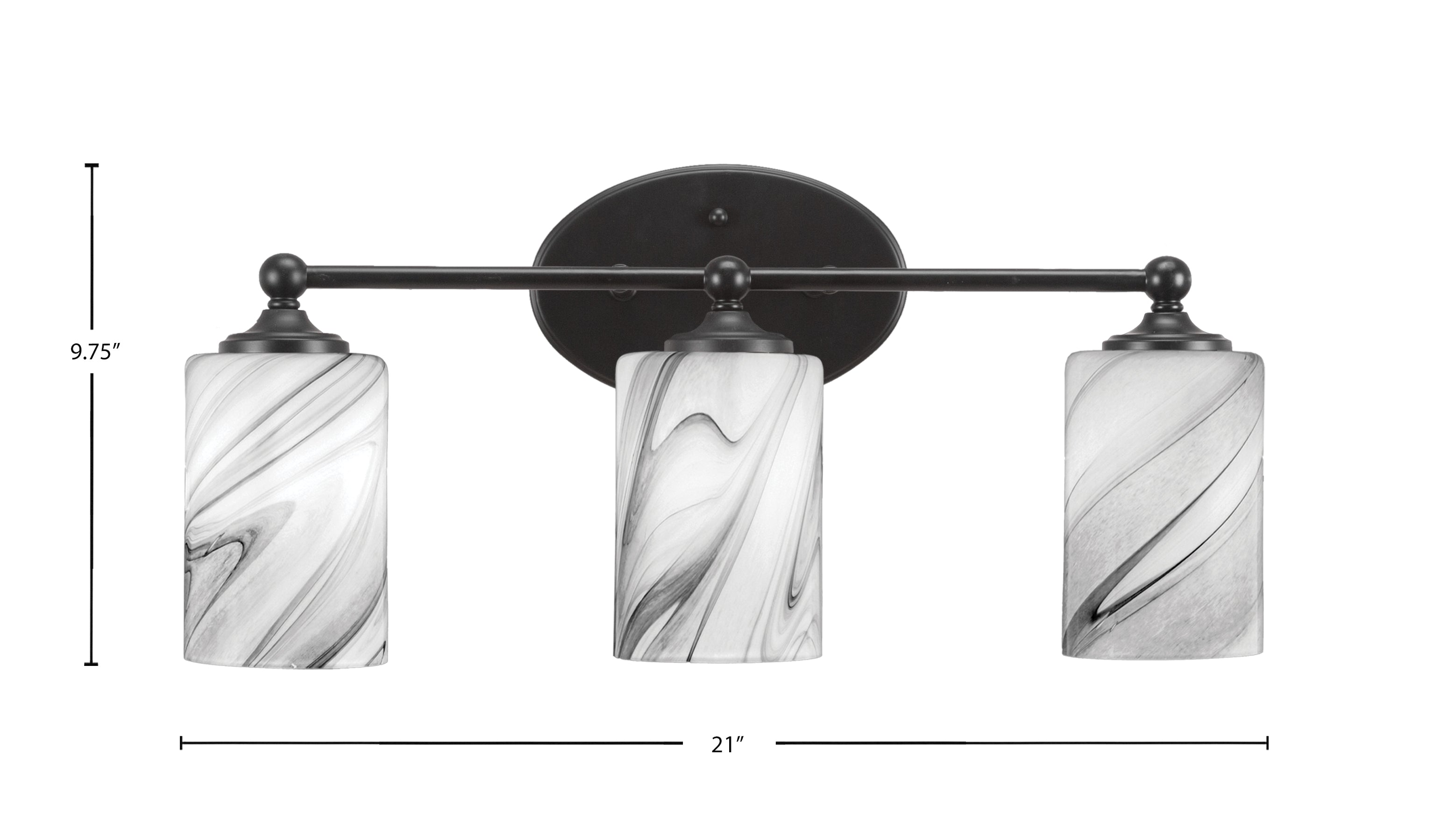 Capri Three Light Bath Bar in Matte Black with 4" Onyx Swirl Shade