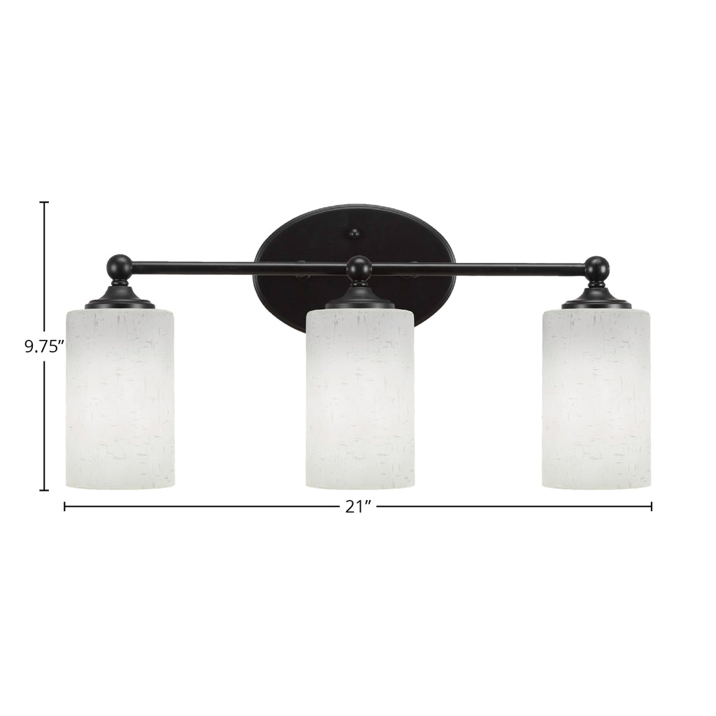 Capri Three Light Bath Bar in Matte Black with 4" White Muslin Shade
