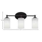 Capri Three Light Bath Bar in Matte Black with 4" White Muslin Shade