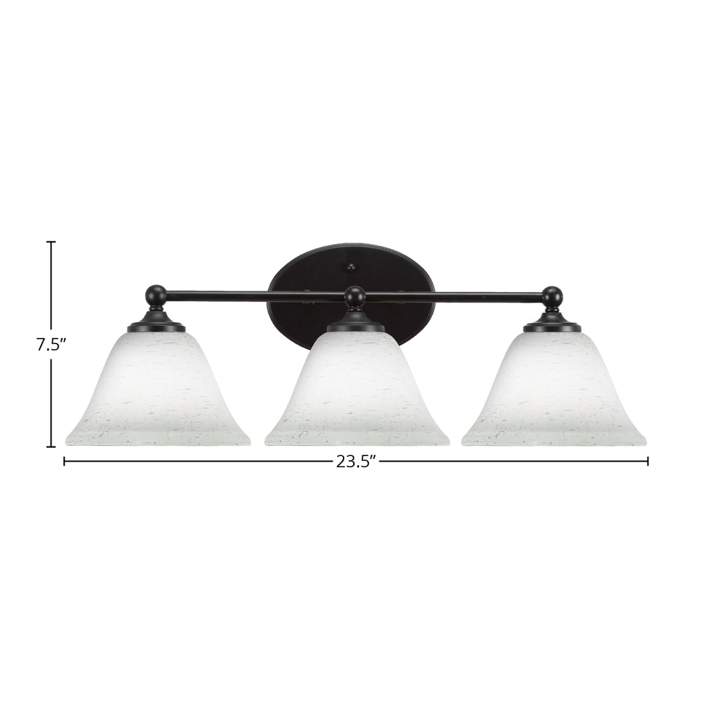 Capri Three Light Bath Bar in Matte Black with 7" White Muslin Shade
