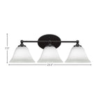 Capri Three Light Bath Bar in Matte Black with 7" White Muslin Shade