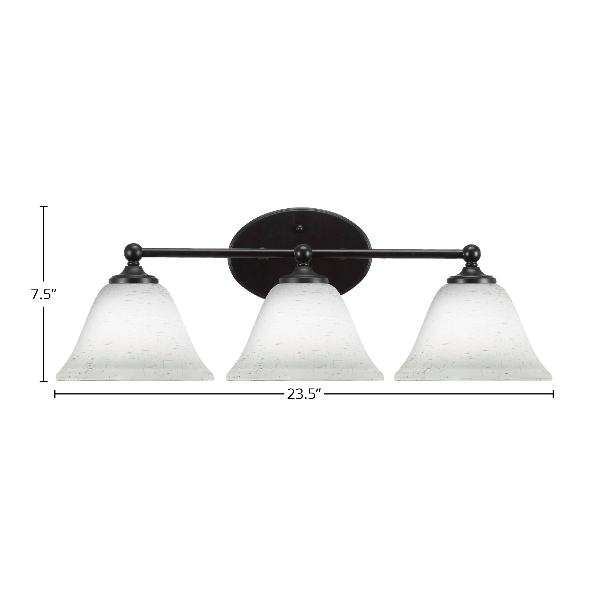 Capri Three Light Bath Bar in Matte Black with 7" White Muslin Shade