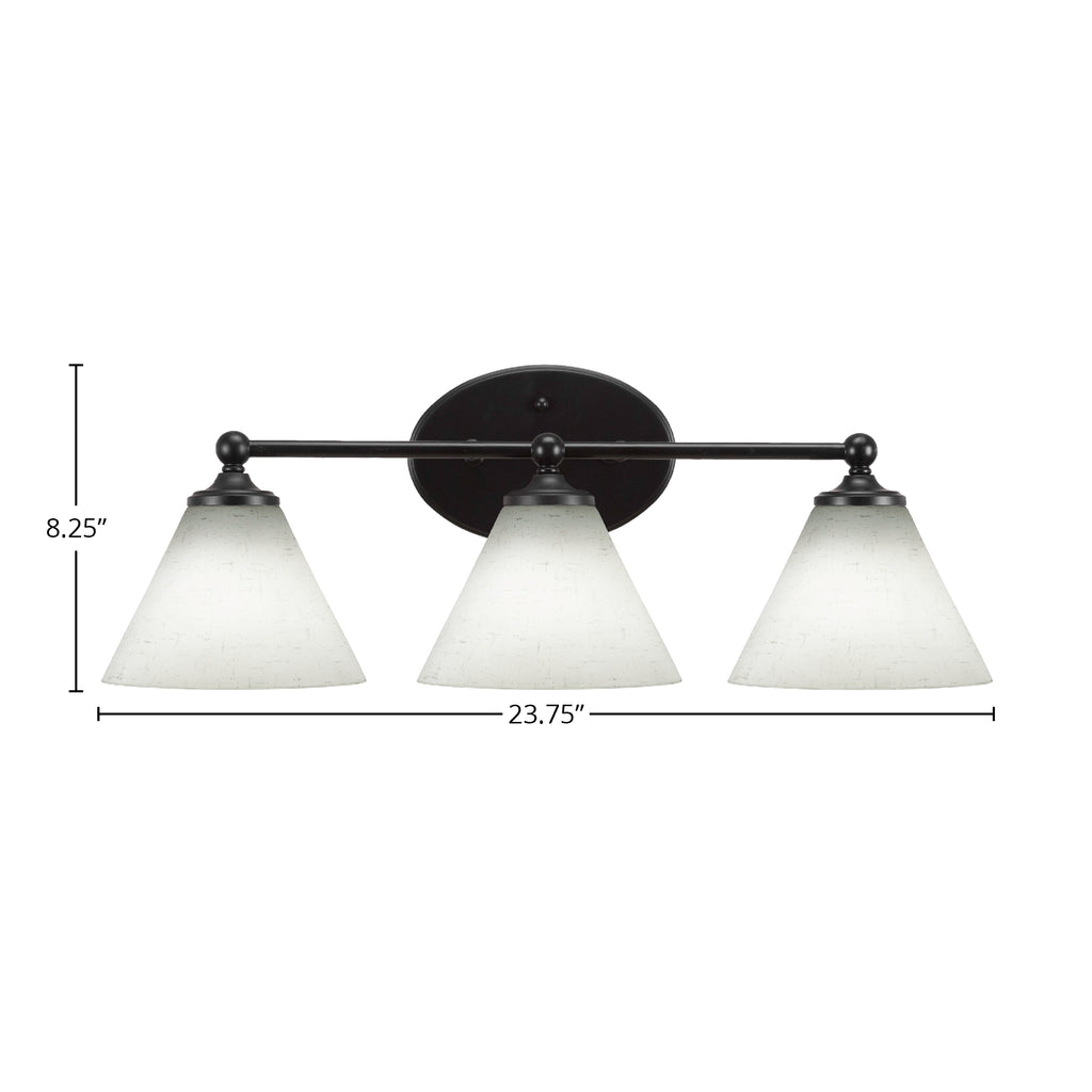 Capri Three Light Bath Bar in Matte Black with 7" White Muslin Shade
