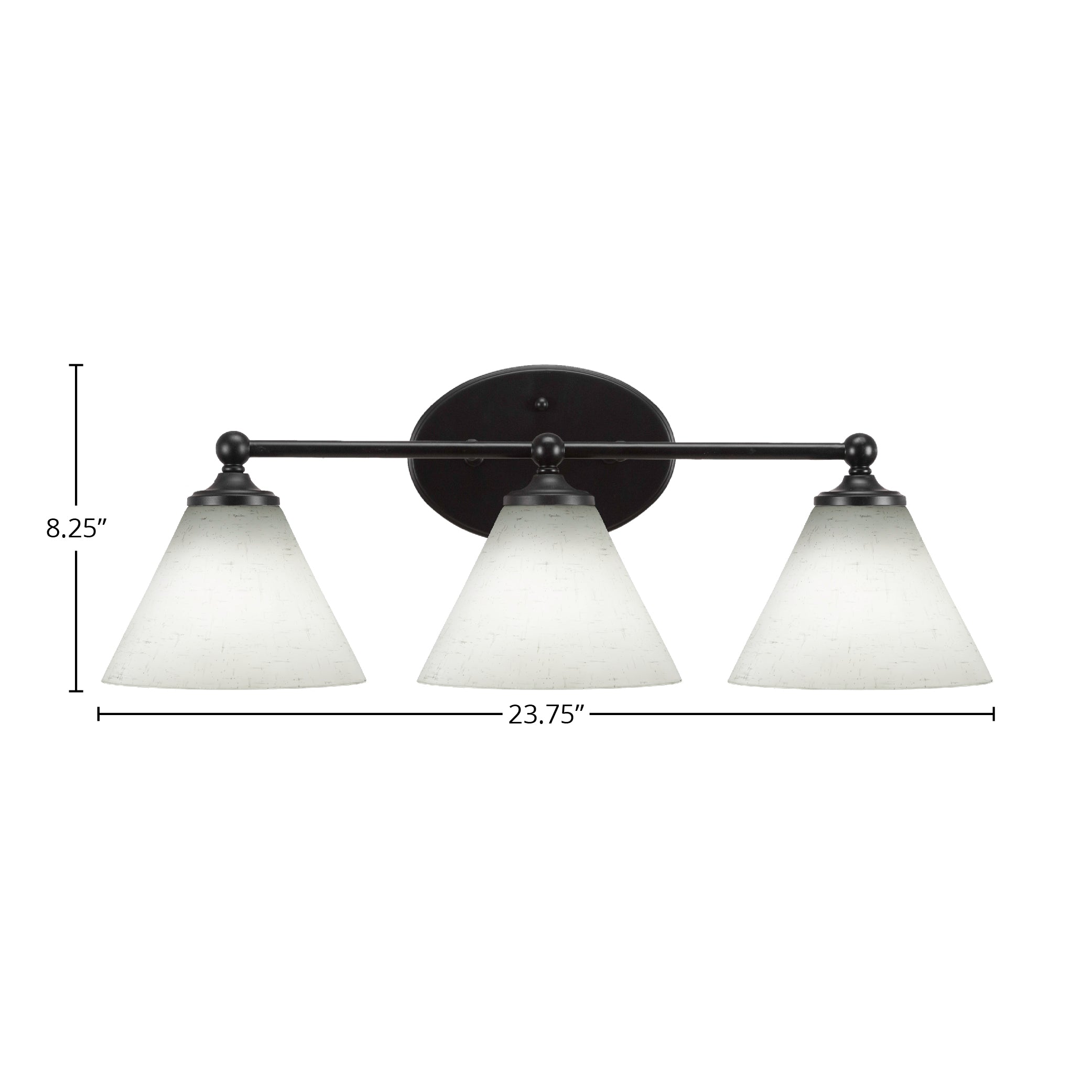 Capri Three Light Bath Bar in Matte Black with 7" White Muslin Shade