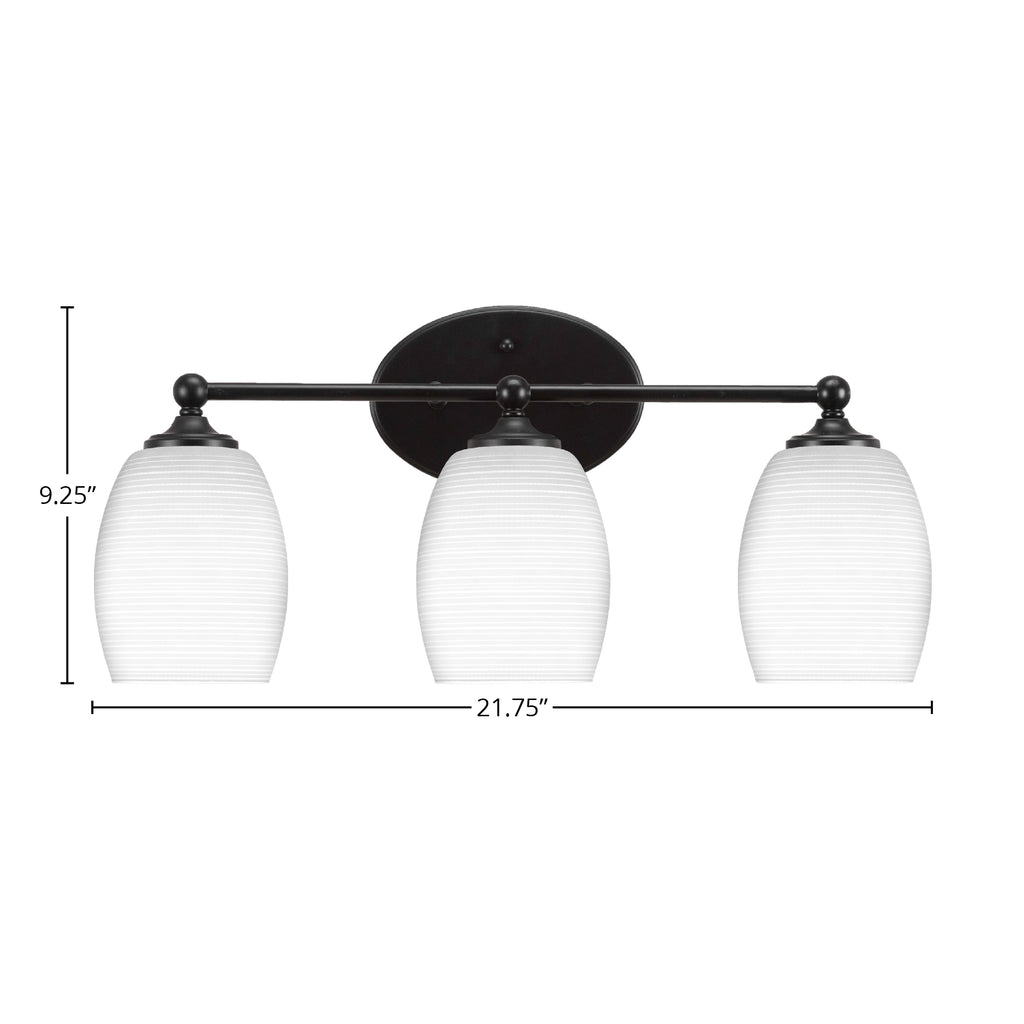 Capri Three Light Bath Bar in Matte Black with 5" White Matrix Shade