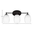 Capri Three Light Bath Bar in Matte Black with 5" White Matrix Shade