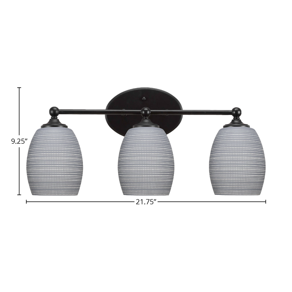 Capri Three Light Bath Bar in Matte Black with 5" Gray Matrix Shade