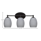 Capri Three Light Bath Bar in Matte Black with 5" Gray Matrix Shade