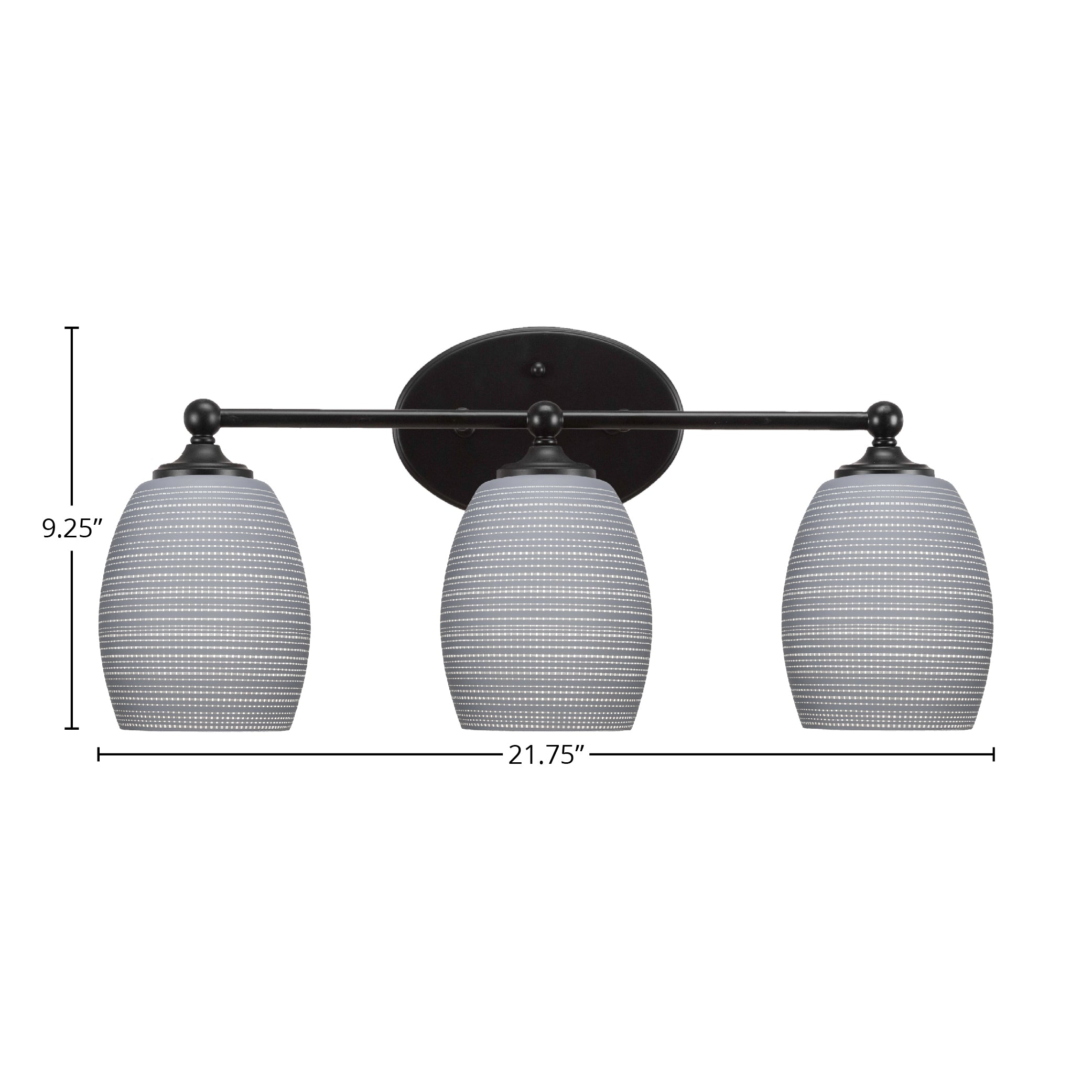 Capri Three Light Bath Bar in Matte Black with 5" Gray Matrix Shade