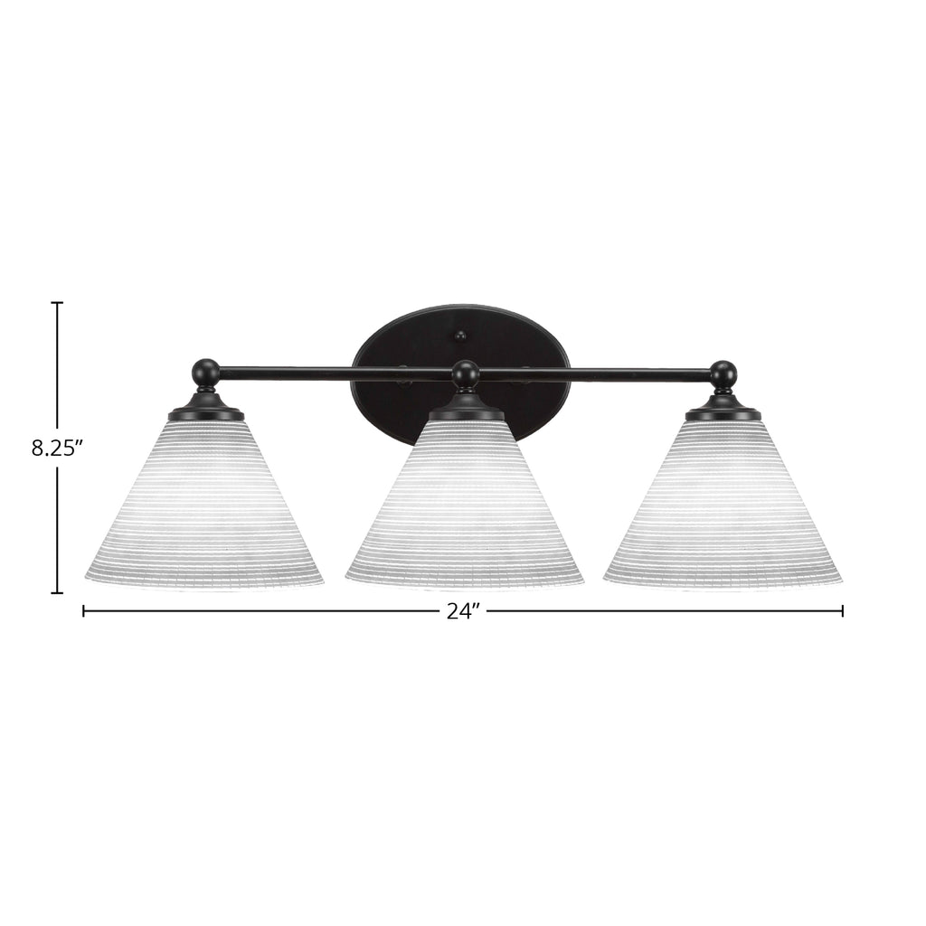 Capri Three Light Bath Bar in Matte Black with 7" White Matrix Shade