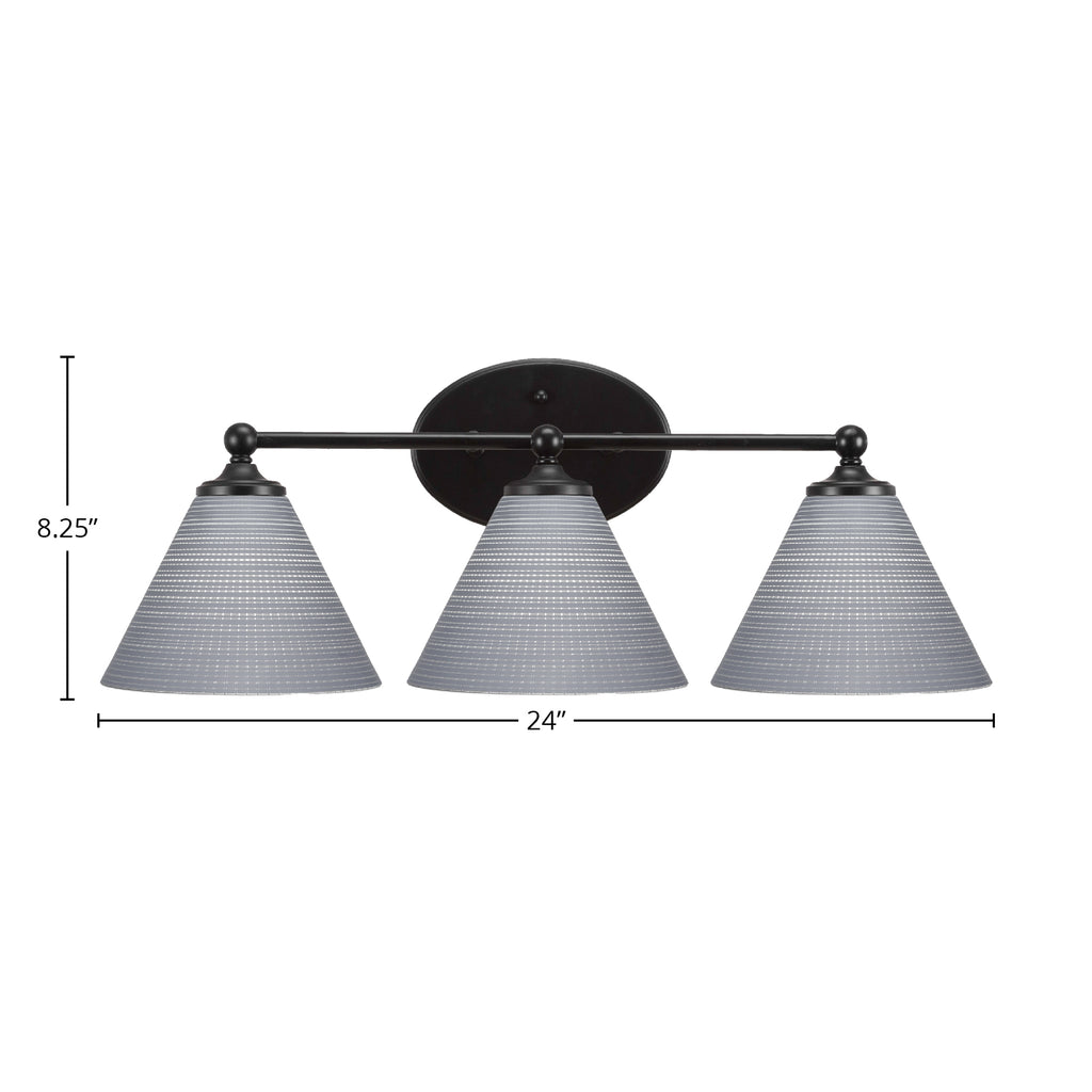 Capri Three Light Bath Bar in Matte Black with 7" Gray Matrix Shade