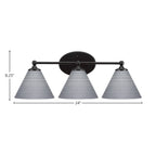 Capri Three Light Bath Bar in Matte Black with 7" Gray Matrix Shade