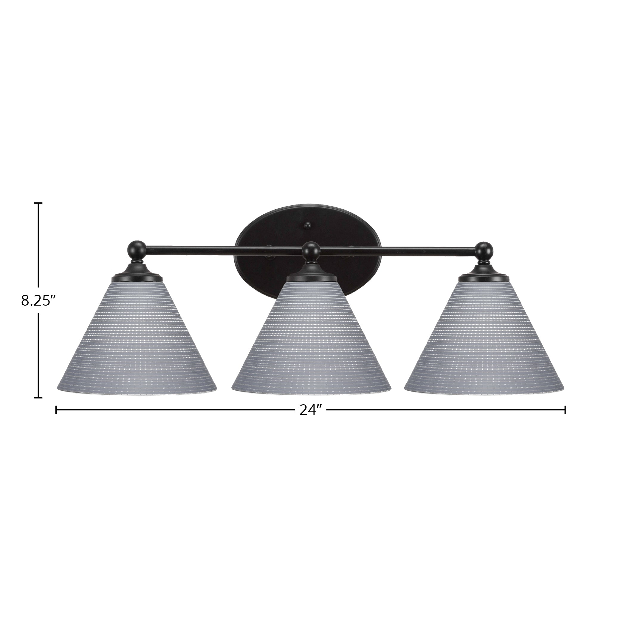 Capri Three Light Bath Bar in Matte Black with 7" Gray Matrix Shade