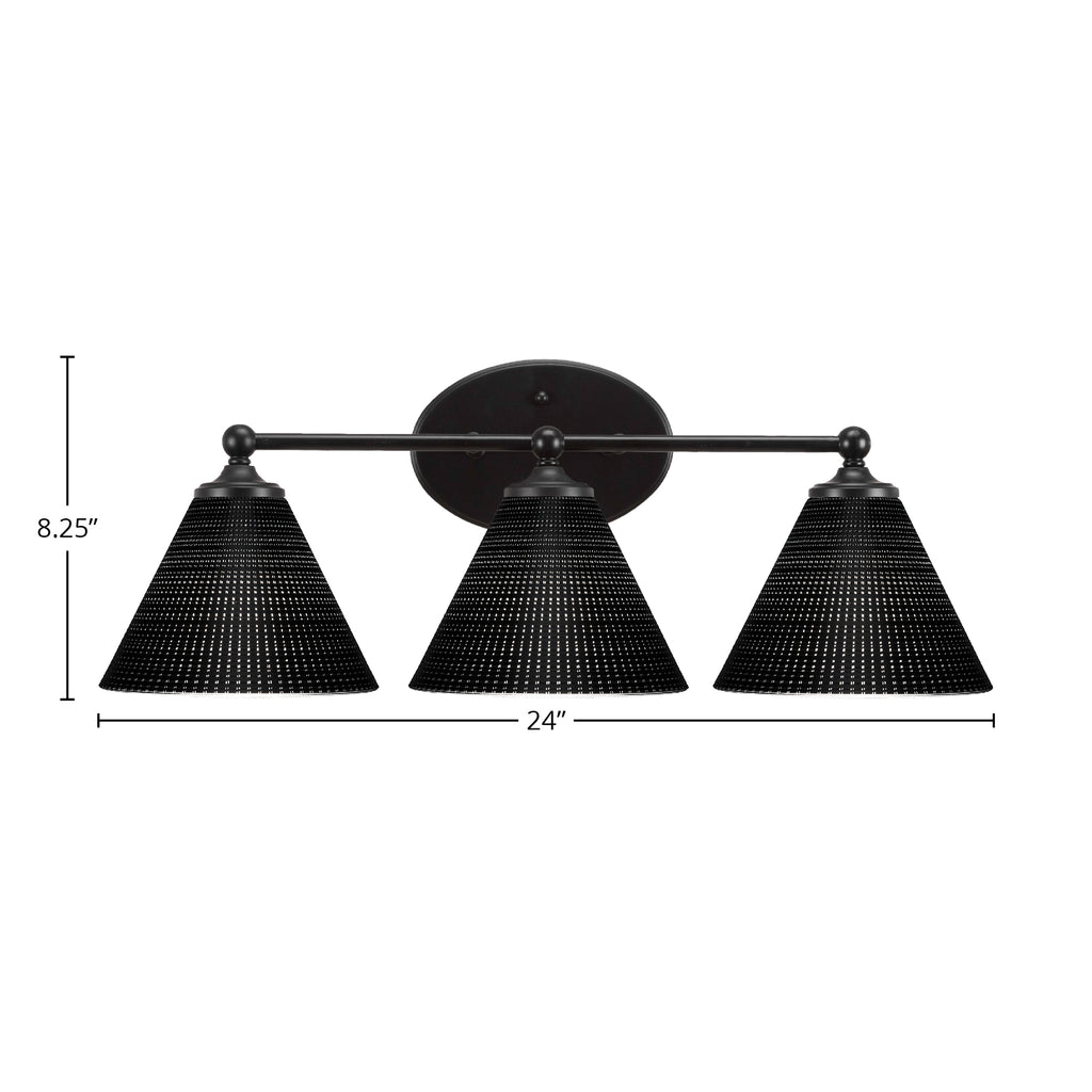 Capri Three Light Bath Bar in Matte Black with 7" Black Matrix Shade