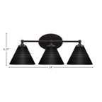 Capri Three Light Bath Bar in Matte Black with 7" Black Matrix Shade