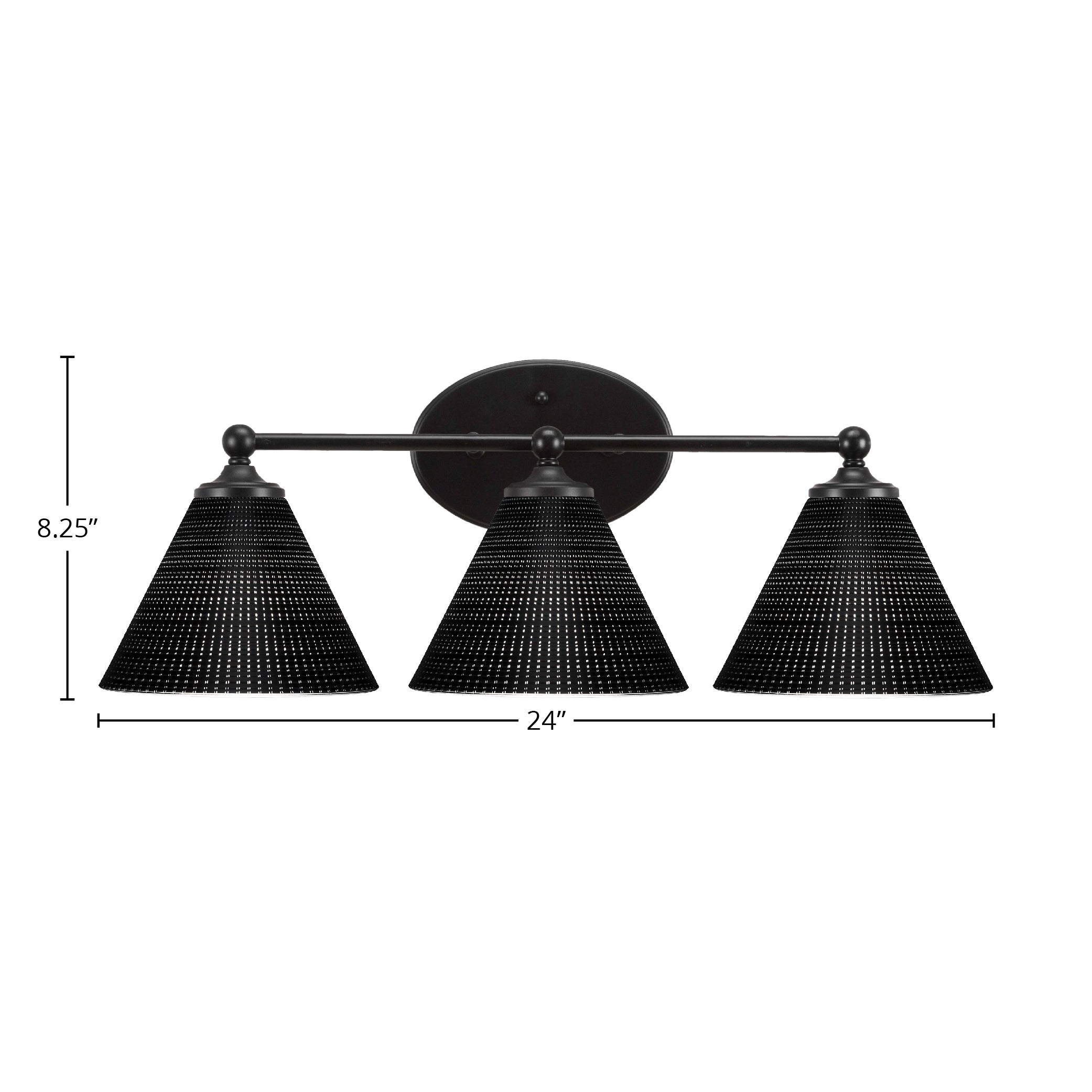 Capri Three Light Bath Bar in Matte Black with 7" Black Matrix Shade