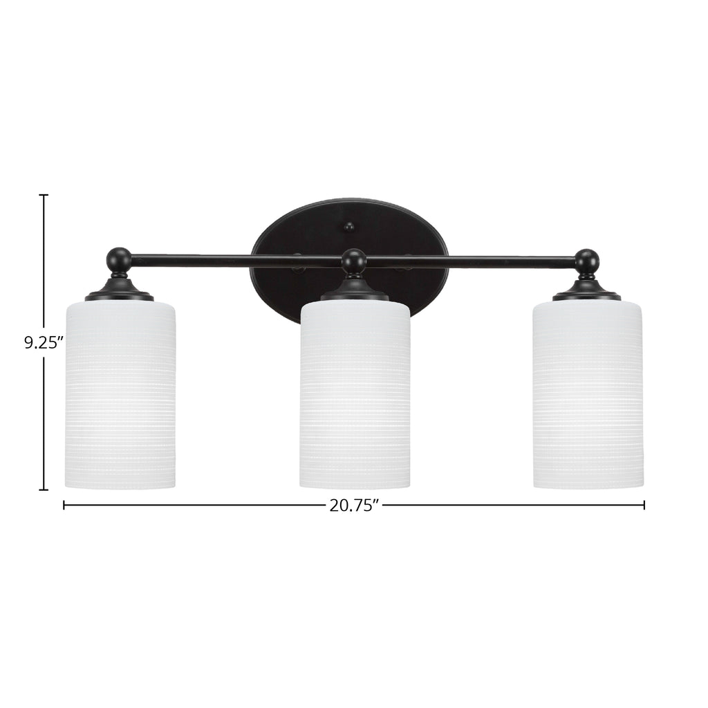Capri Three Light Bath Bar in Matte Black with 4" White Matrix Shade