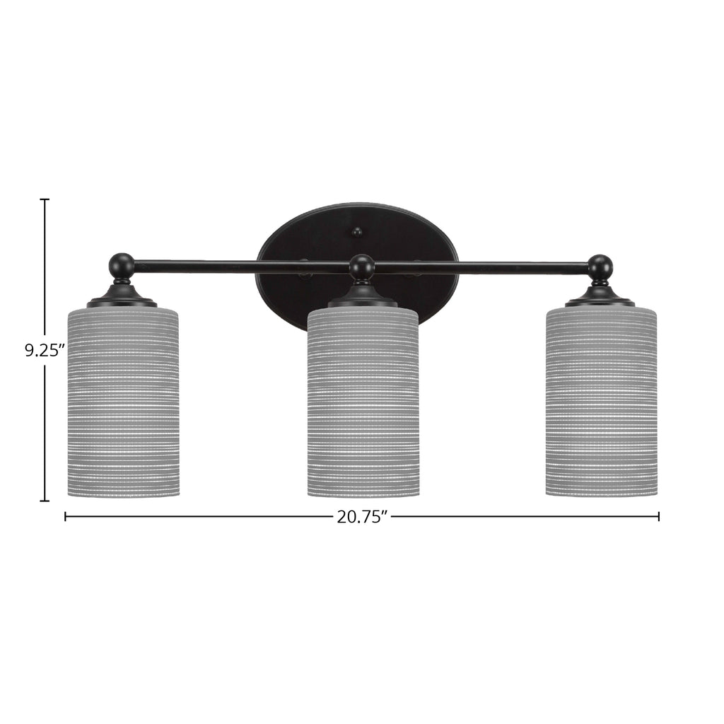 Capri Three Light Bath Bar in Matte Black with 4" Gray Matrix Shade