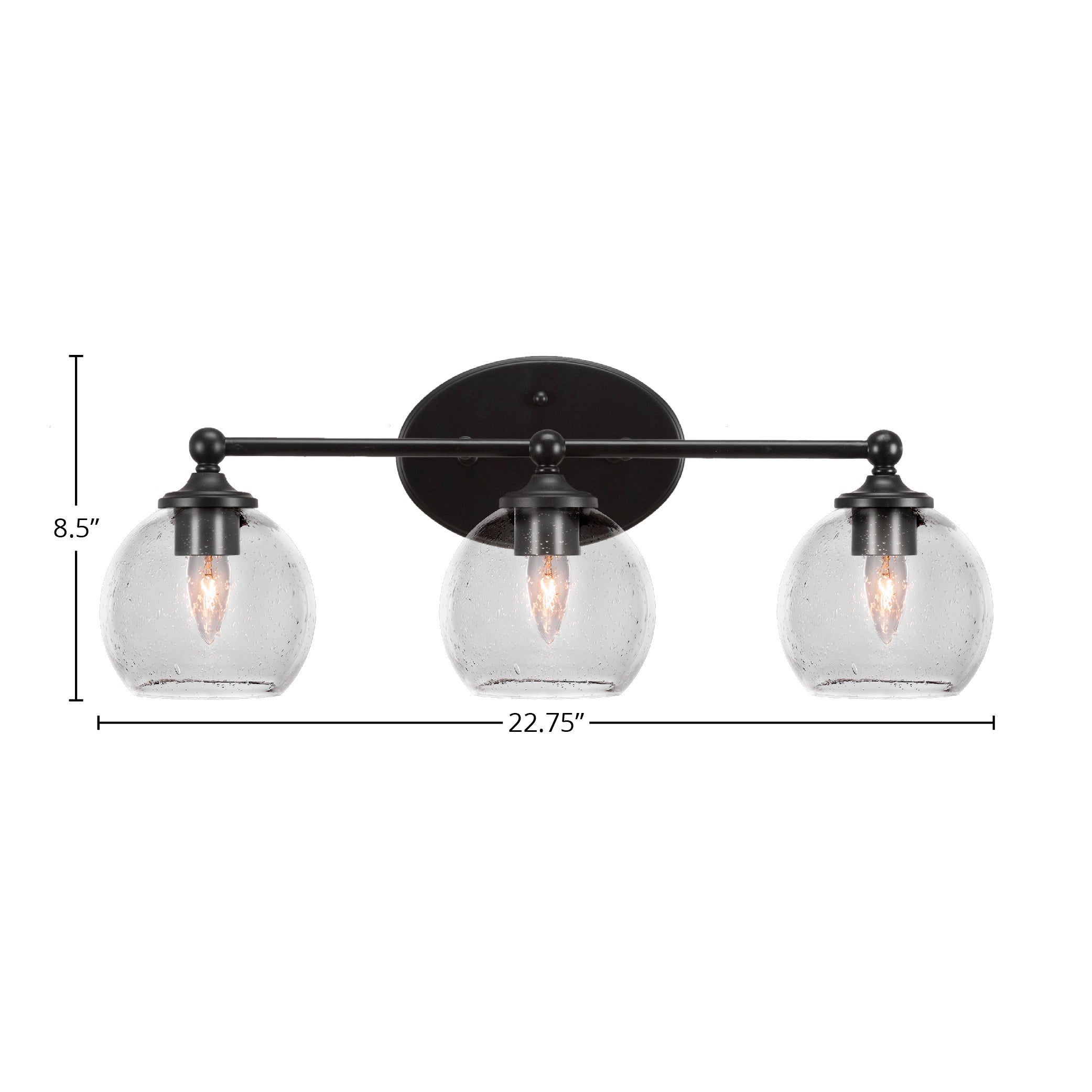 Capri Three Light Bath Bar in Matte Black with 5.75" Clear Bubble Shade