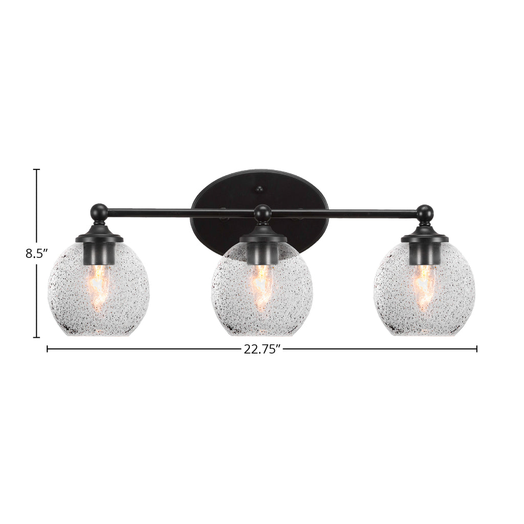 Capri Three Light Bath Bar in Matte Black with 5.75" Smoke Bubble Shade