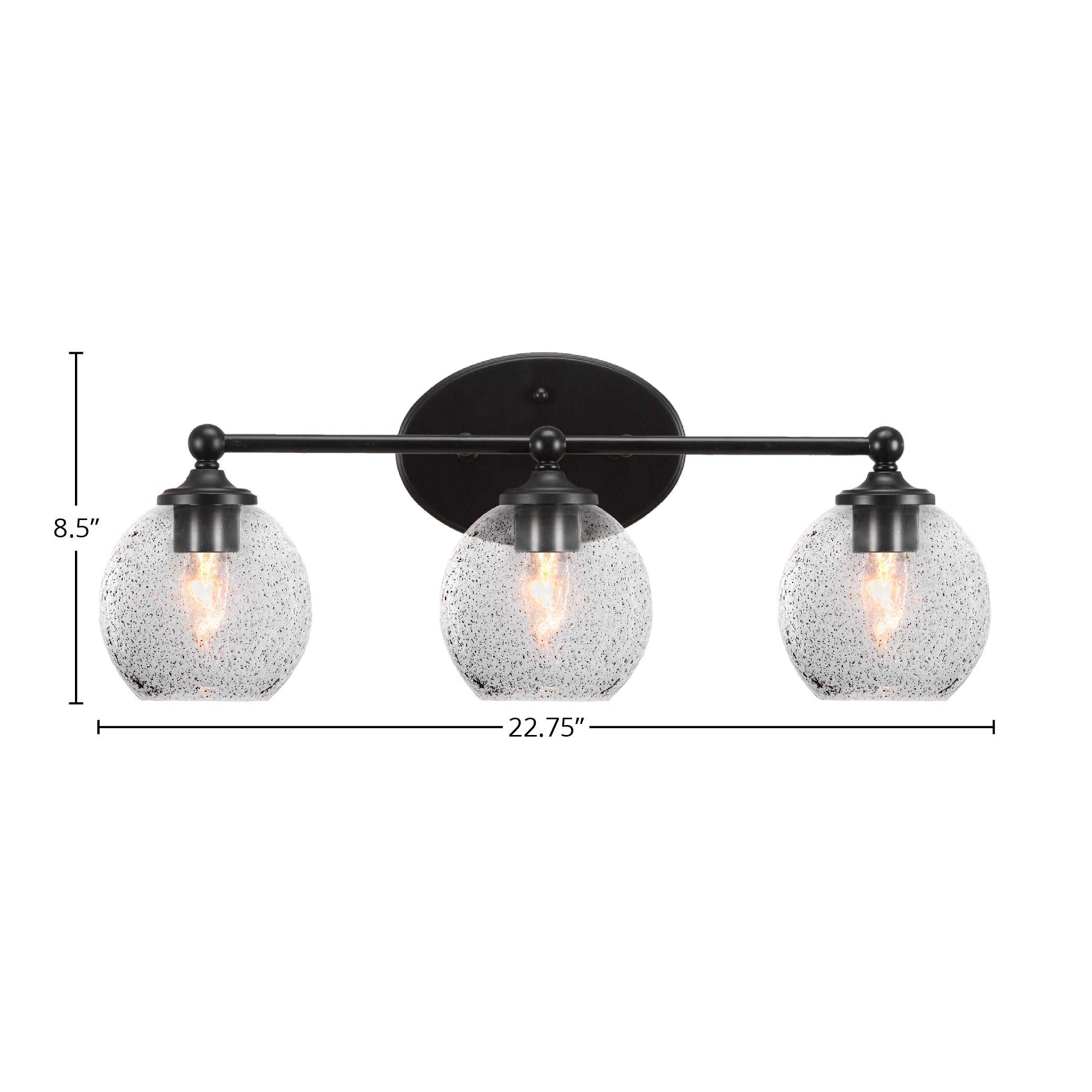 Capri Three Light Bath Bar in Matte Black with 5.75" Smoke Bubble Shade
