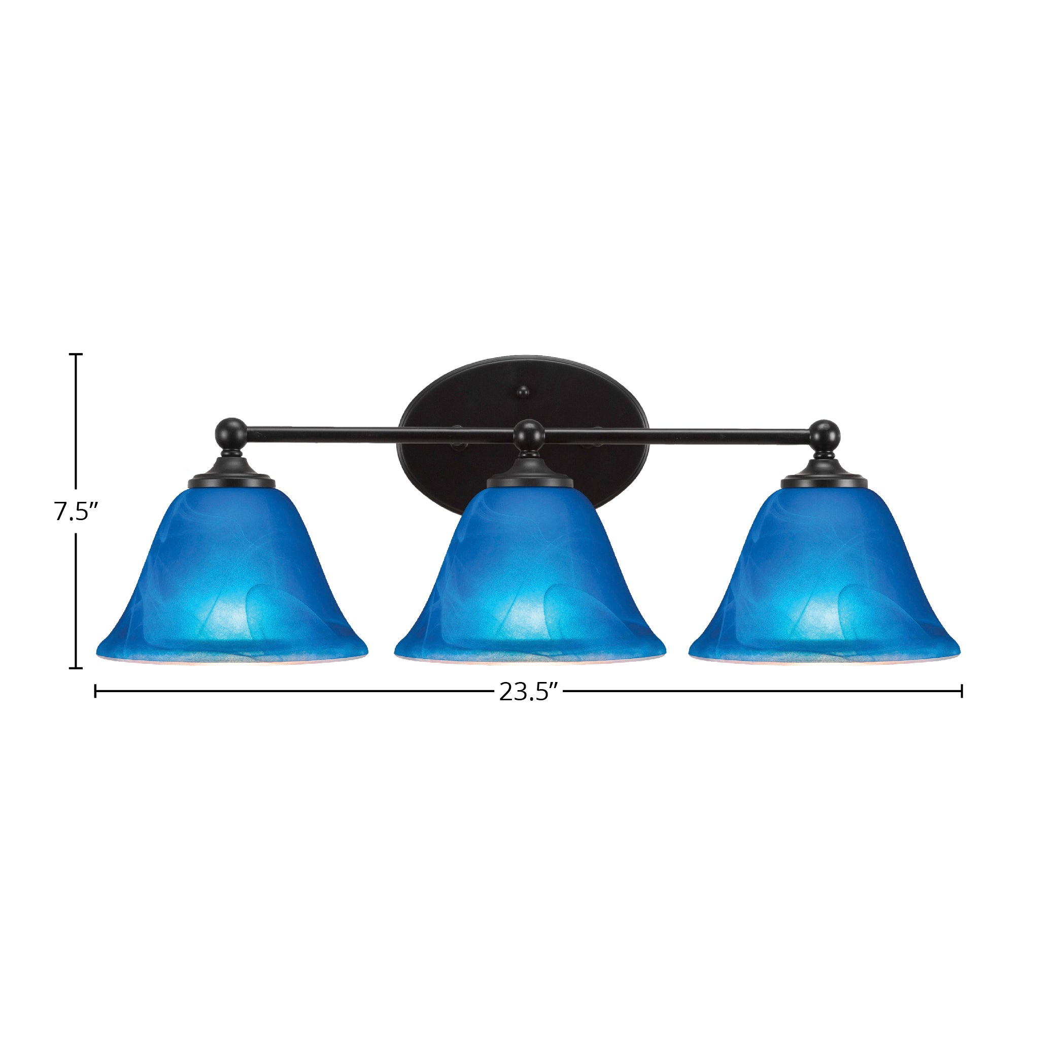 Capri Three Light Bath Bar in Matte Black with 7" Blue Italian Shade
