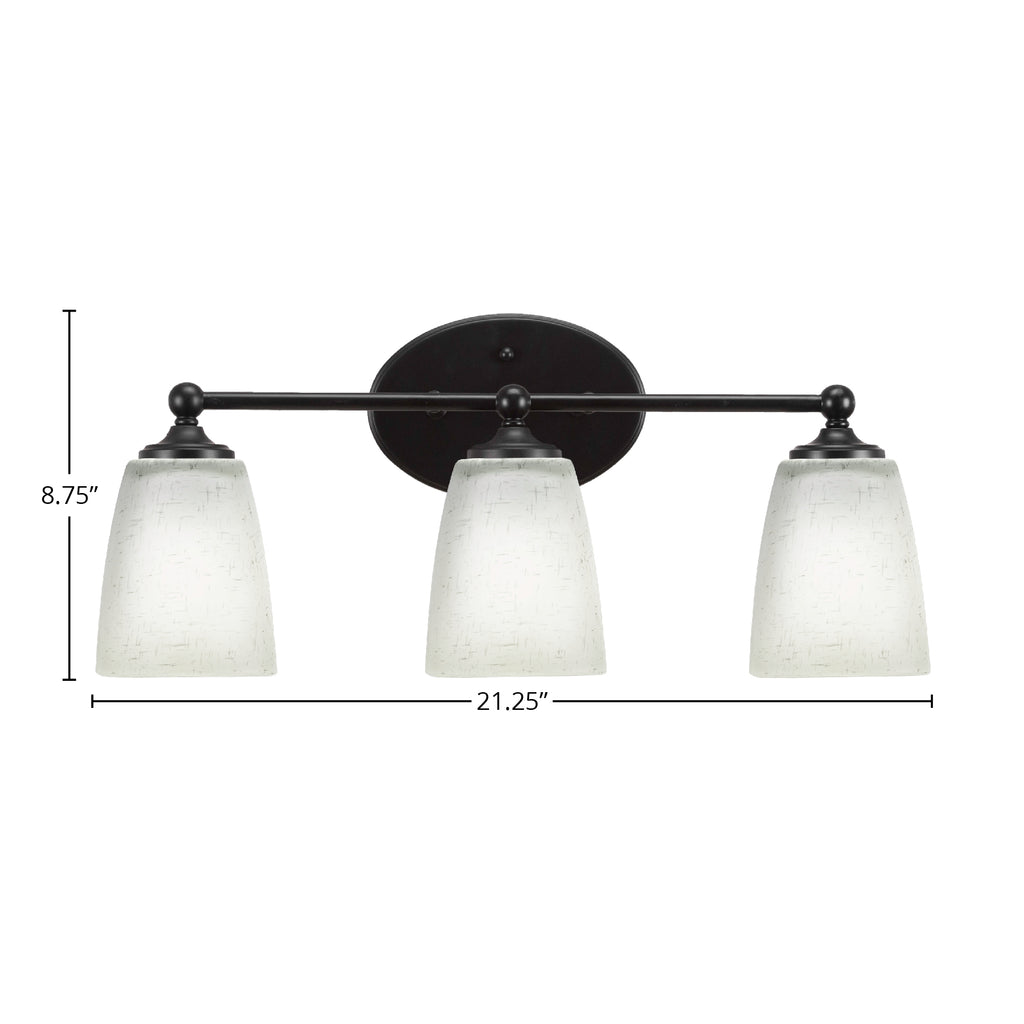 Capri Three Light Bath Bar in Matte Black with 4.5" Square White Muslin Shade
