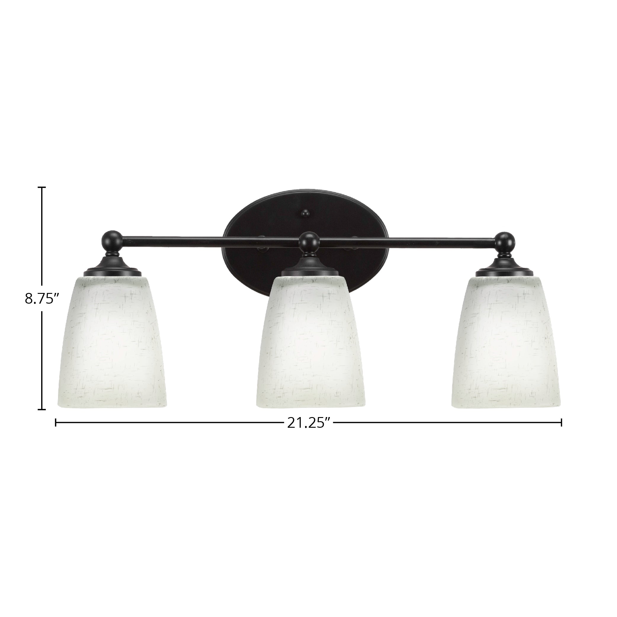 Capri Three Light Bath Bar in Matte Black with 4.5" Square White Muslin Shade