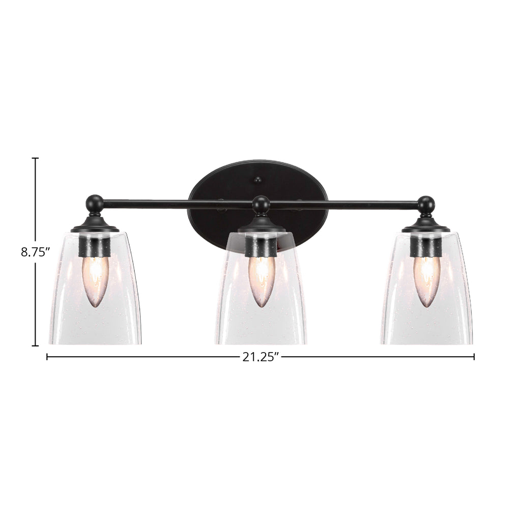 Capri Three Light Bath Bar in Matte Black with 4.5" Square Clear Bubble Shade