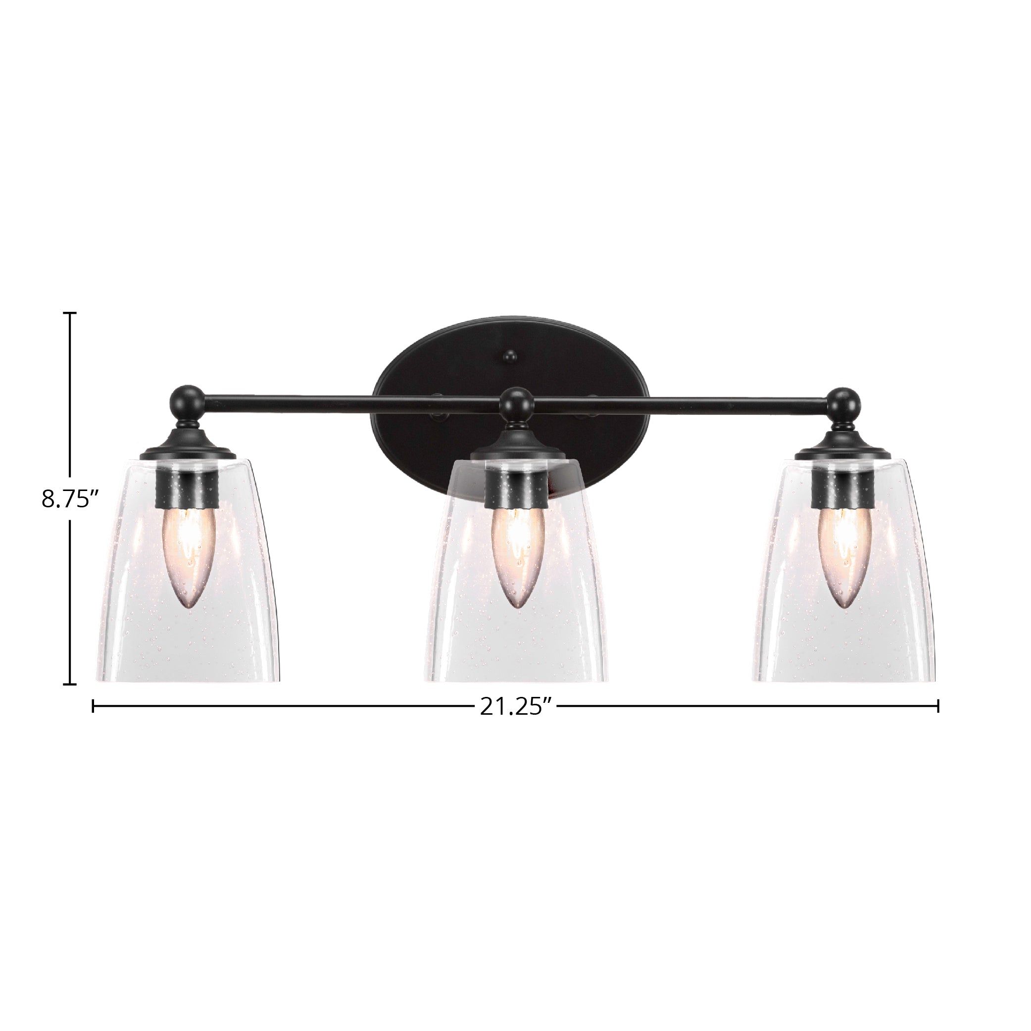 Capri Three Light Bath Bar in Matte Black with 4.5" Square Clear Bubble Shade