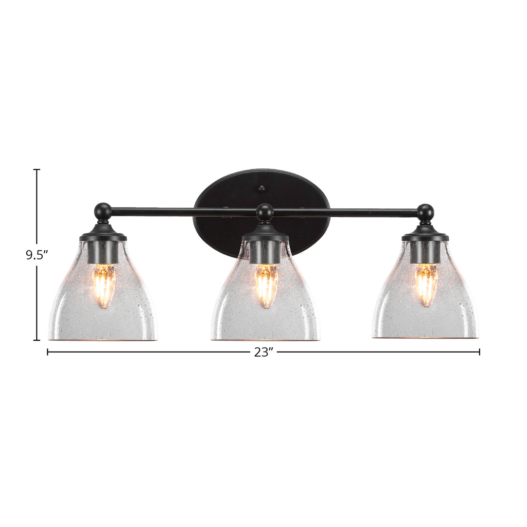 Capri Three Light Bath Bar in Matte Black with 6.25" Clear Bubble Shade