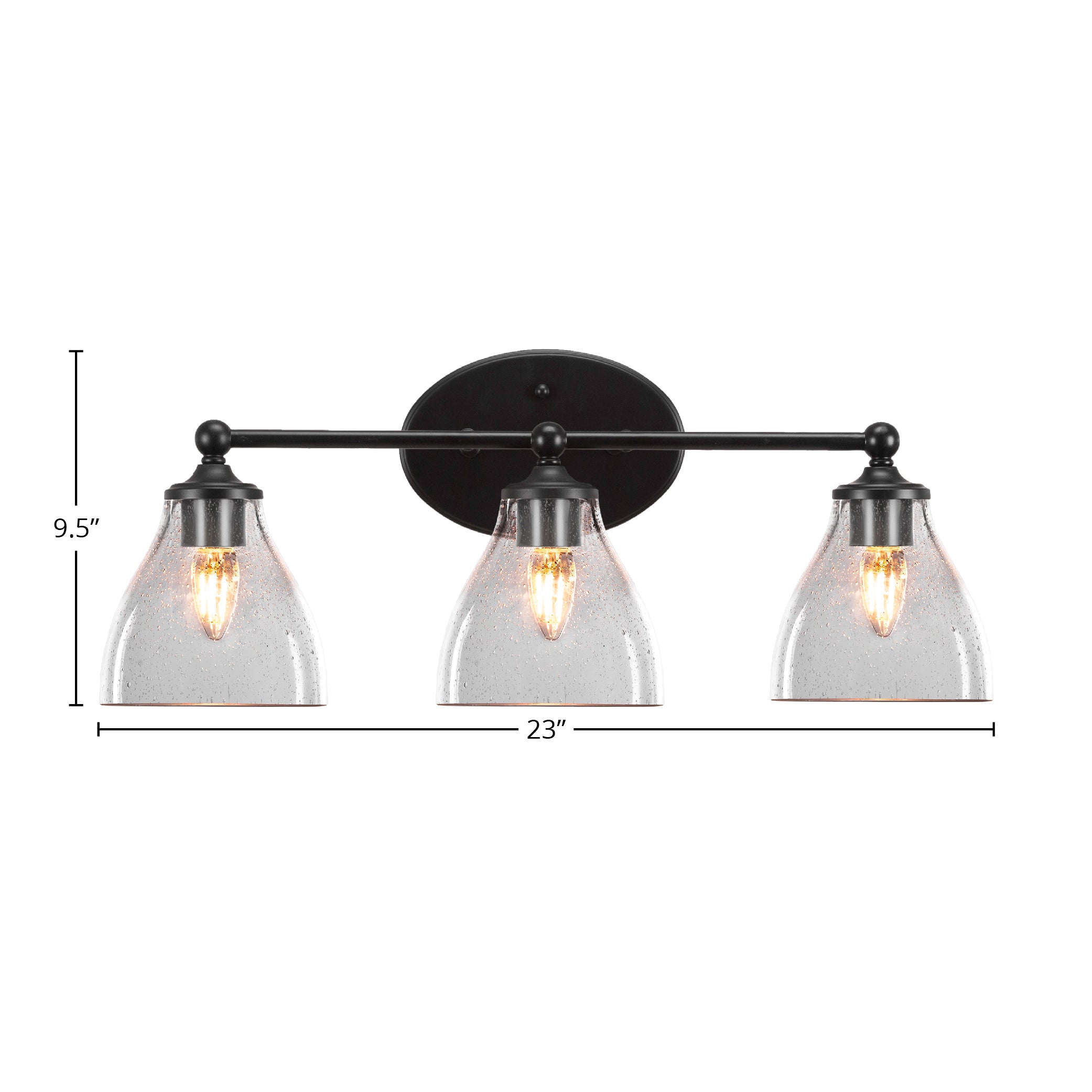 Capri Three Light Bath Bar in Matte Black with 6.25" Clear Bubble Shade