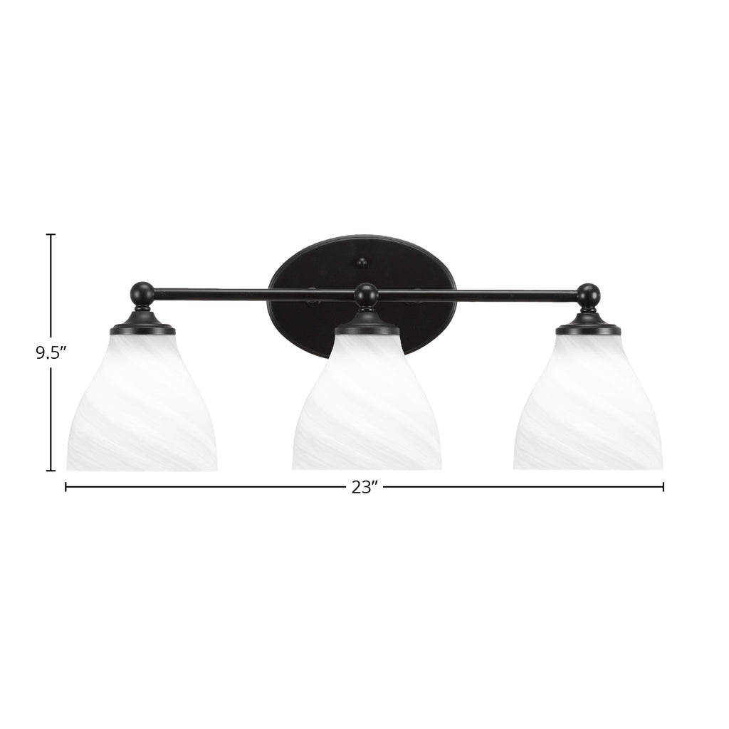 Capri Three Light Bath Bar in Matte Black with 6.25" White Marble Shade