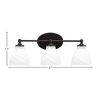 Capri Three Light Bath Bar in Matte Black with 6.25" White Marble Shade
