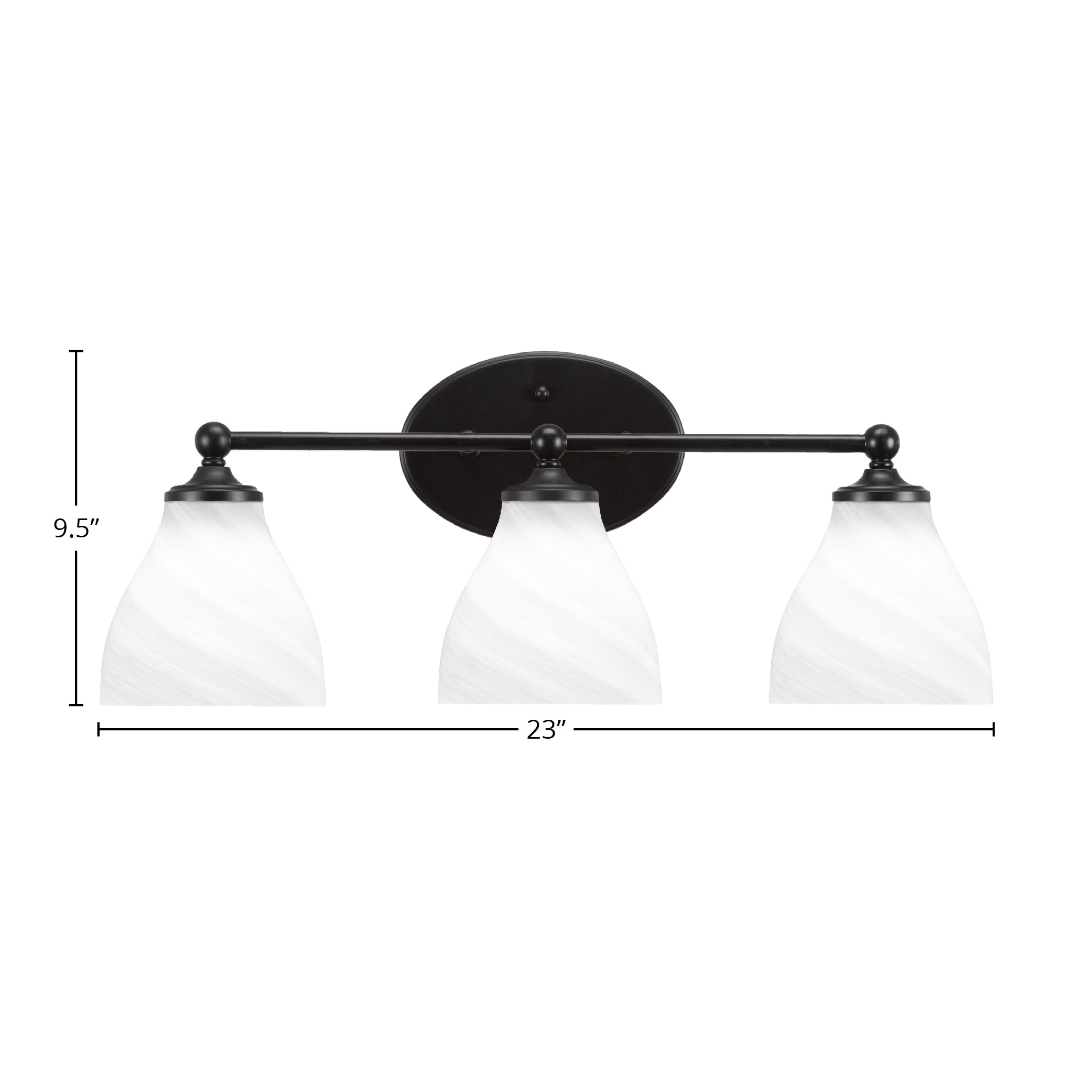 Capri Three Light Bath Bar in Matte Black with 6.25" White Marble Shade