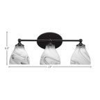 Capri Three Light Bath Bar in Matte Black with 6.25" Onyx Swirl Shade