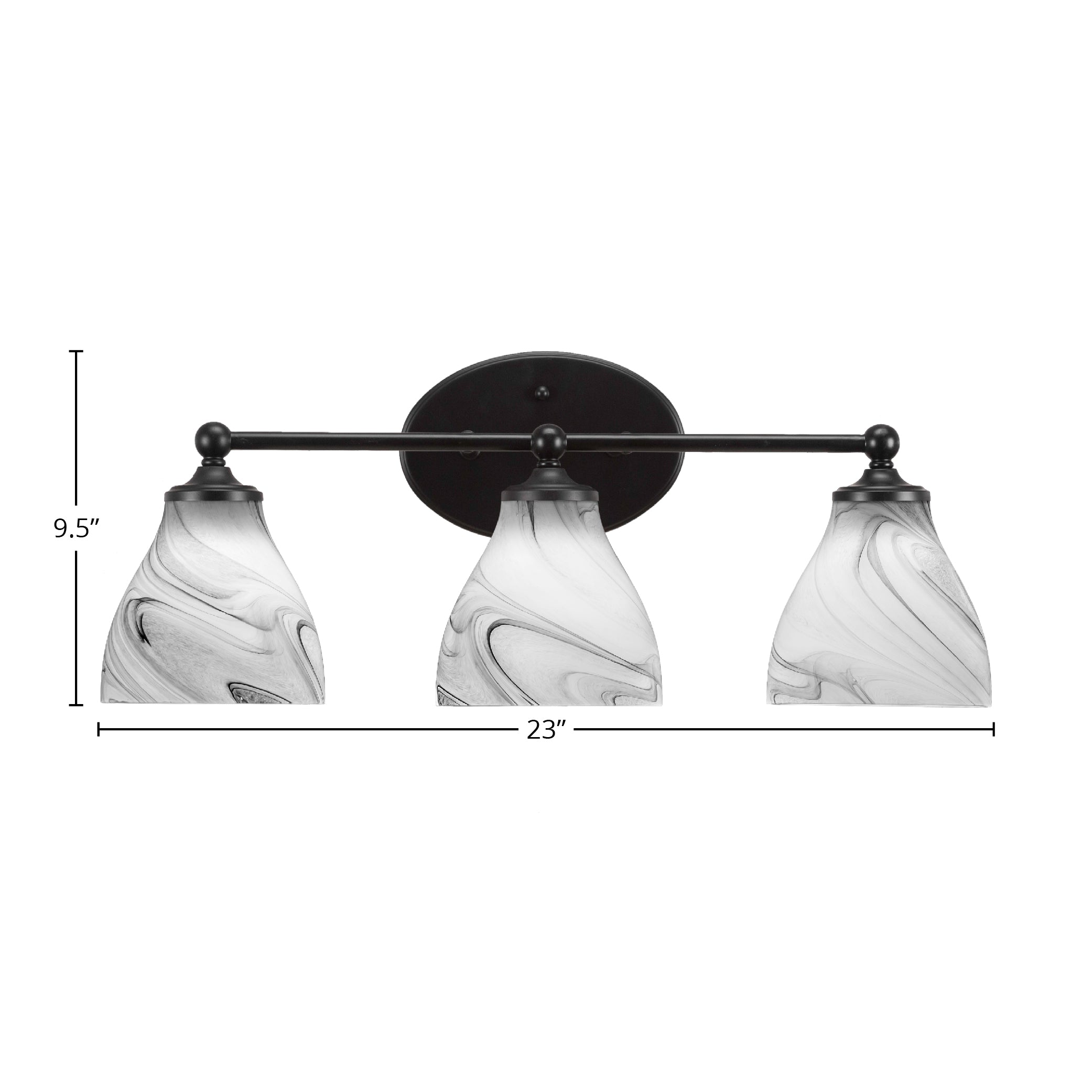 Capri Three Light Bath Bar in Matte Black with 6.25" Onyx Swirl Shade