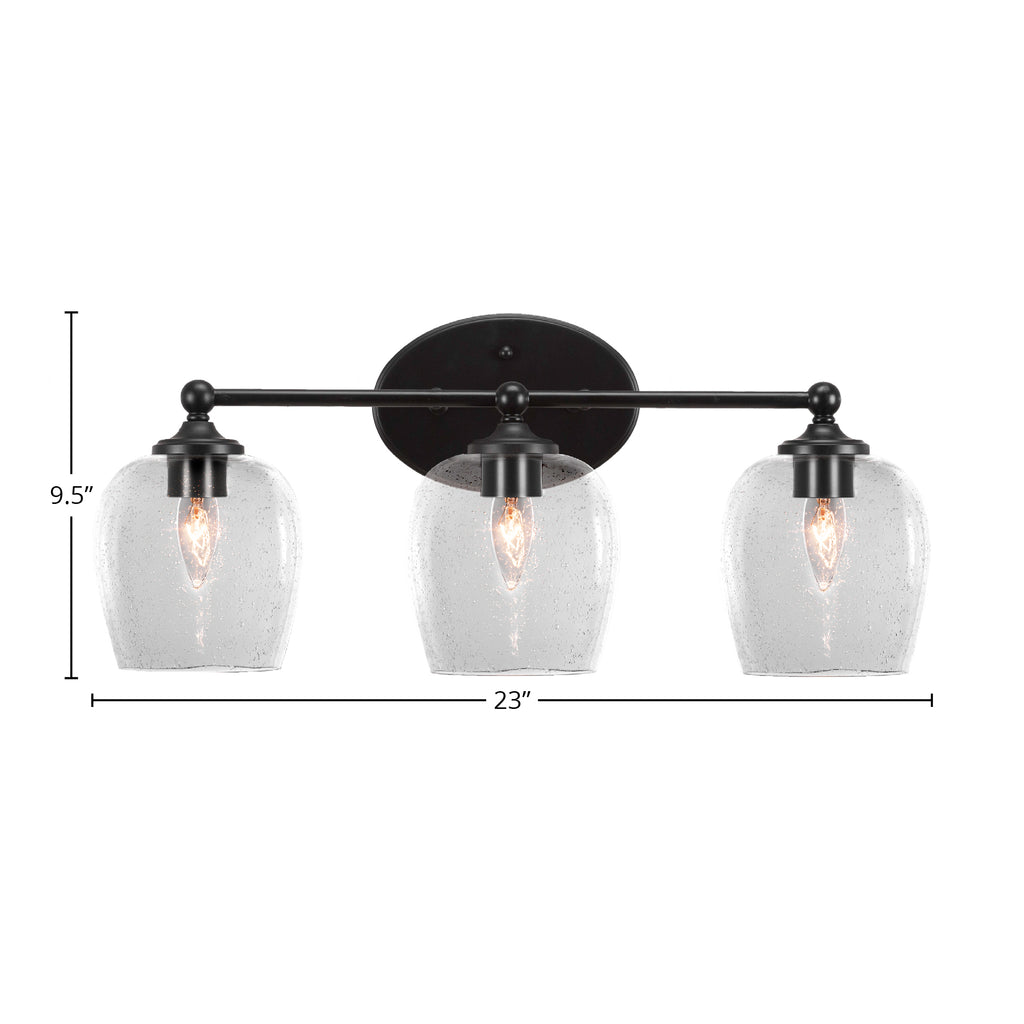 Capri Three Light Bath Bar in Matte Black with 6" Clear Bubble Shade
