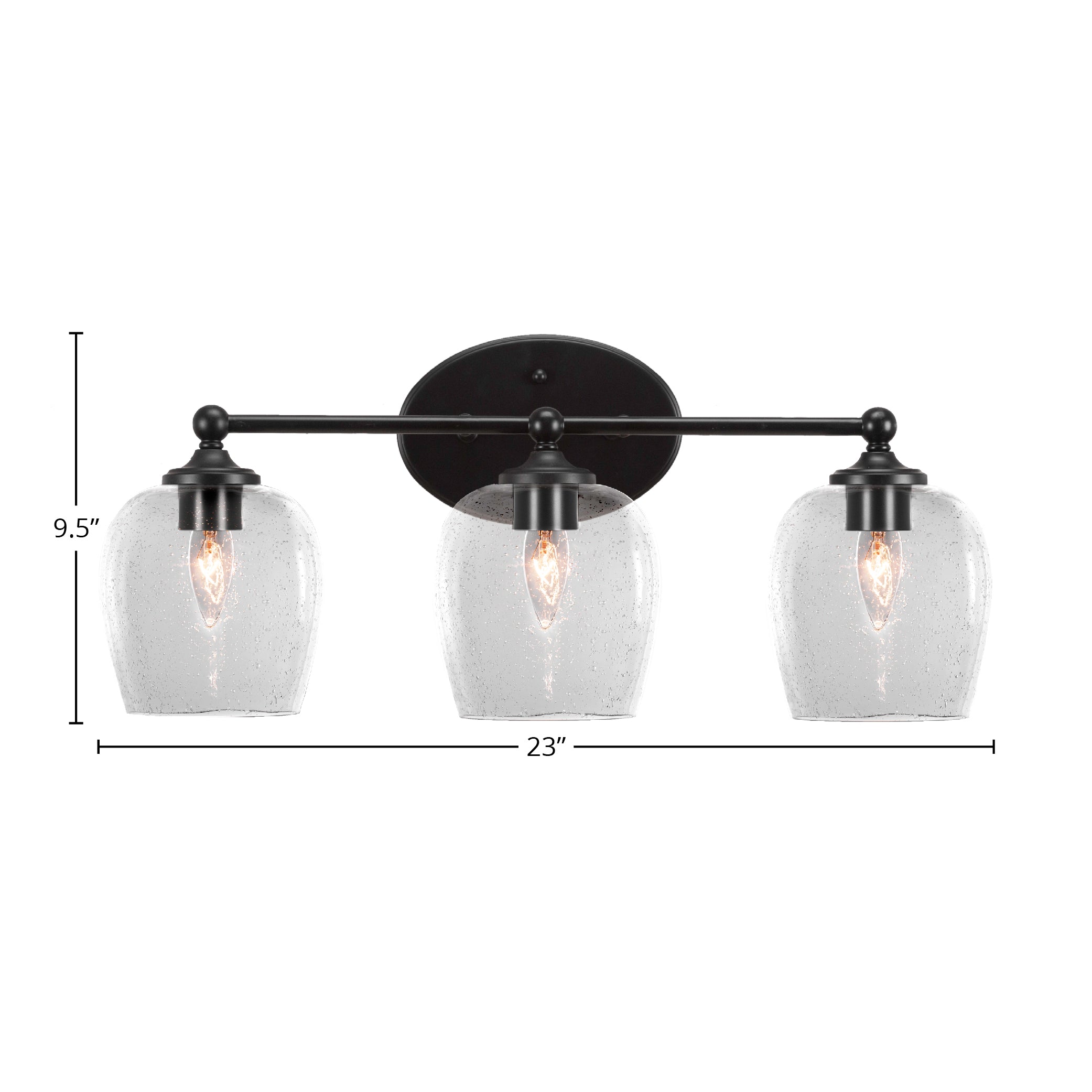 Capri Three Light Bath Bar in Matte Black with 6" Clear Bubble Shade