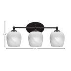 Capri Three Light Bath Bar in Matte Black with 6" White Marble Shade